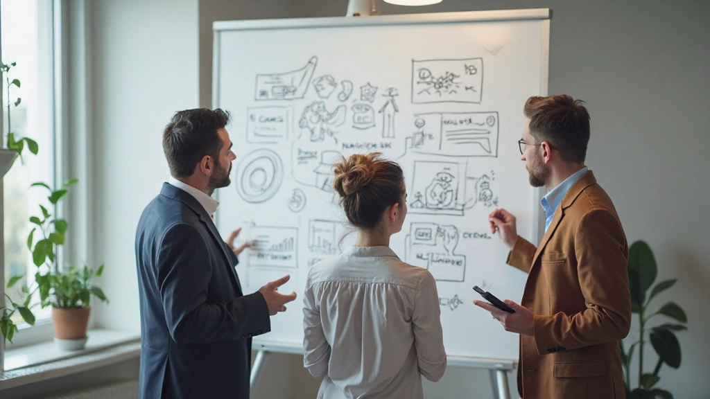 Творческая команда обсуждает идеи для вирусного контента на доске