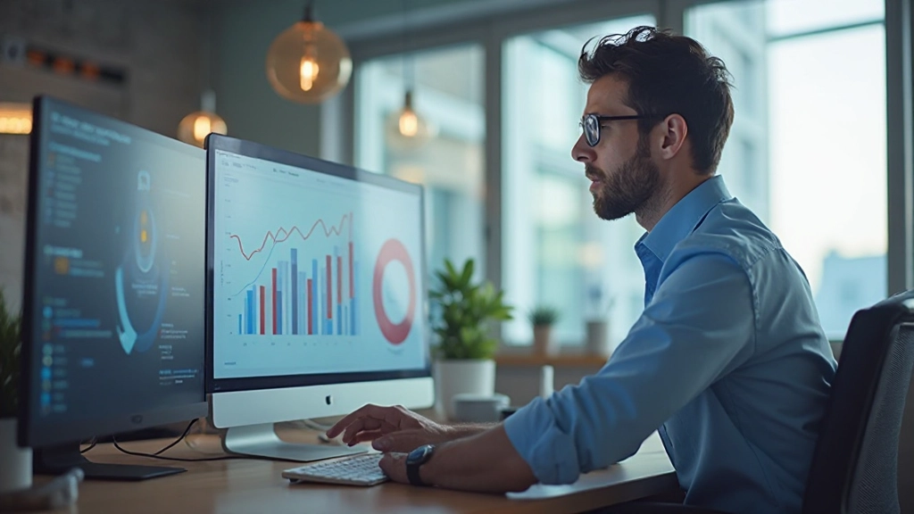 Специалист по маркетингу анализирует графики и метрики продаж на экране ноутбука